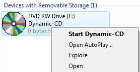 How a Dynamic-CD looks in My Computer, and the right-click menu