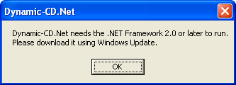 A Dynamic-CD warning that .NET 2.0 or later is required