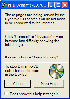 The initial help screen shown by Dynamic-CD.Net